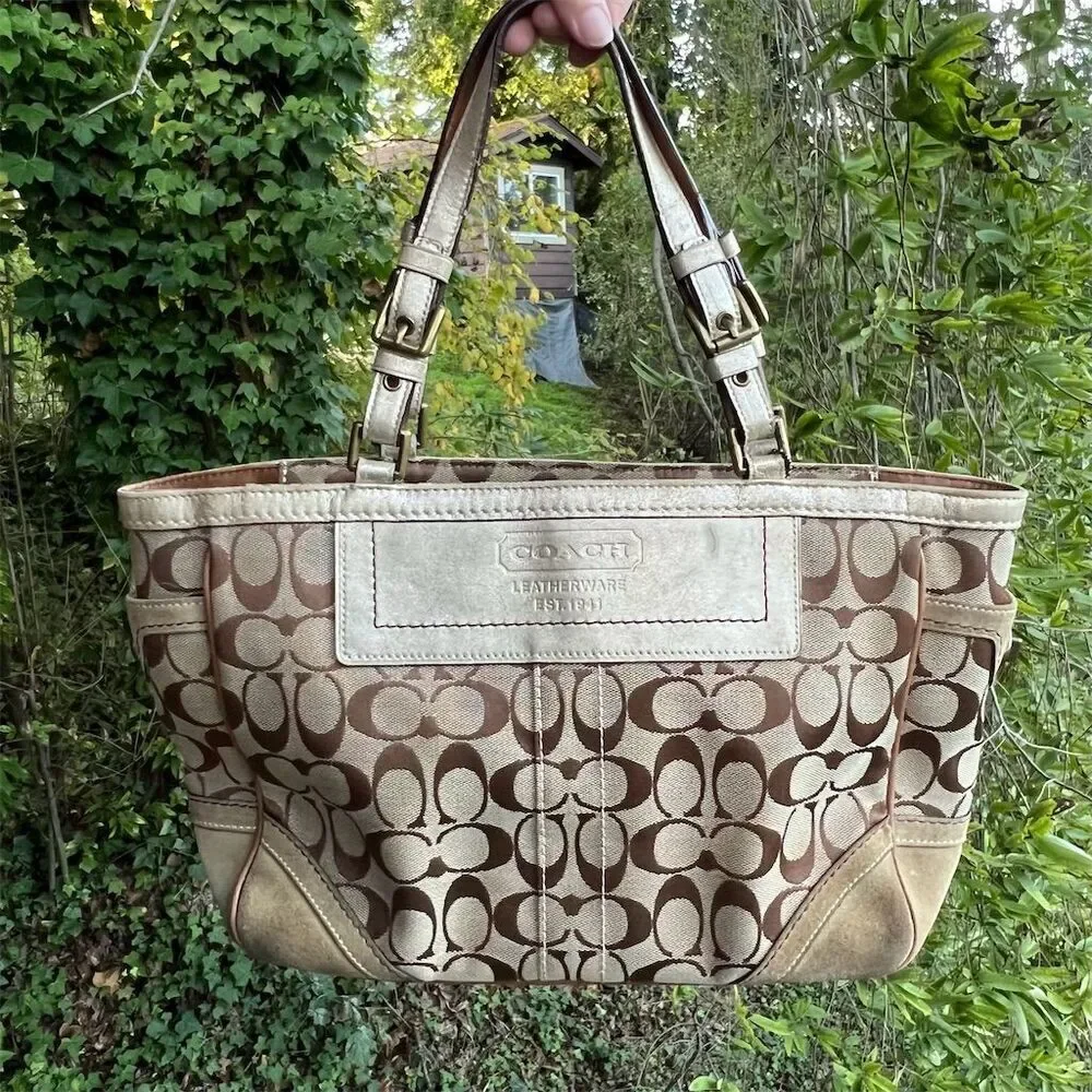 VINTAGE COACH Women's Shoulder Bag Tote 8K49 AUTHENTIC